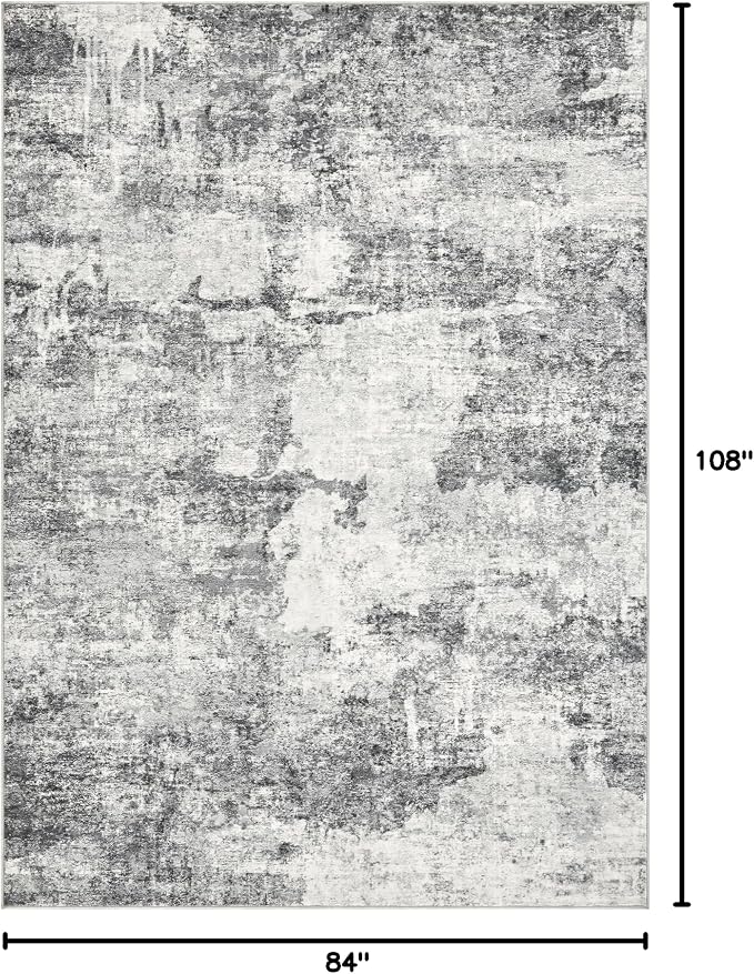 DMOYEST 7x9 Area Rugs for Living Room, Washable Large Abstract Rug, Non Slip Low Pile Indoor Carpet, Kid & Pet Friendly Neutral Modern Rugs for Bedroom Dining Room - Grey