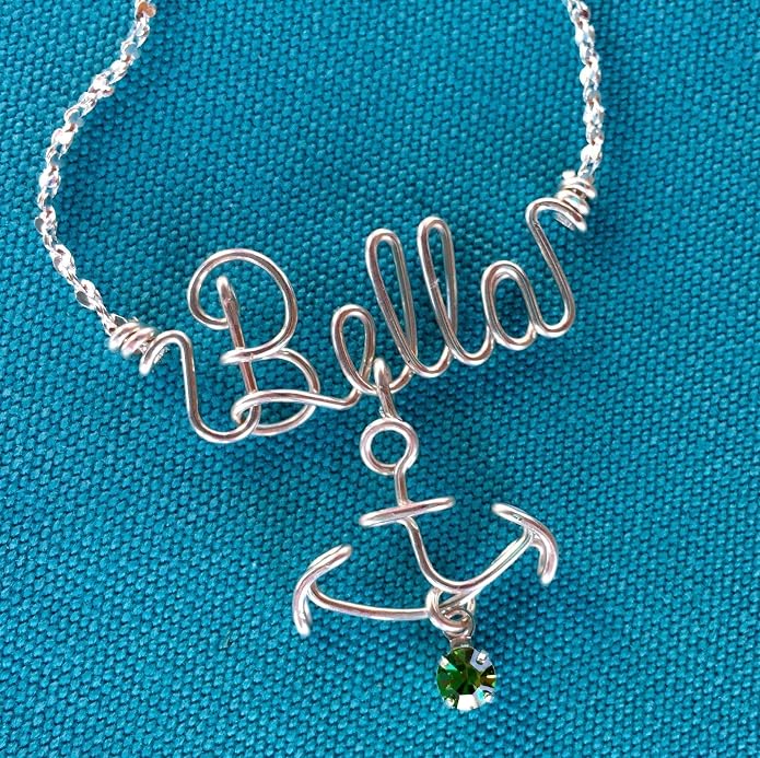 Personalized Nautical Necklace or Anklet~Silver or Gold~Anchor~Sailing~Charm w/Birthstone~Any Name~Handcrafted Custom Jewelry