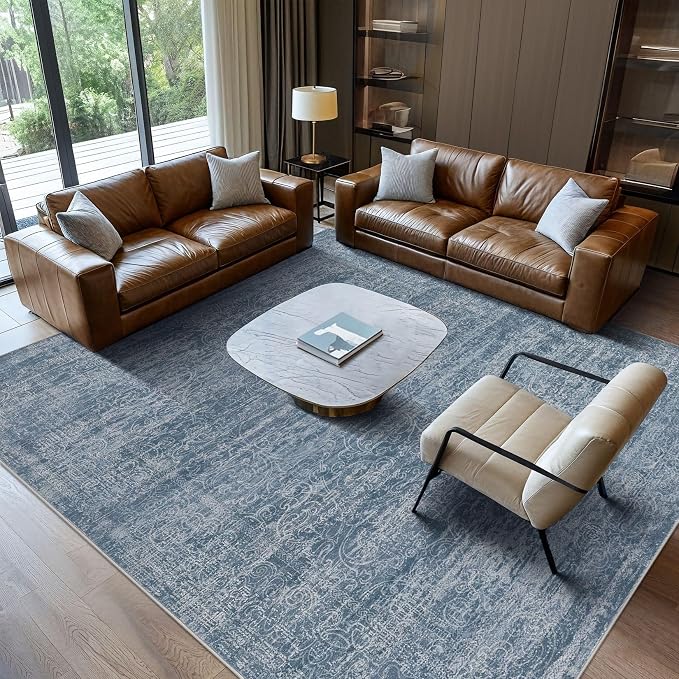 DMOYEST Area Rug Living Room Rugs - 10x14 Abstract Large Soft Indoor Washable Rug Neutral Modern Low Pile Carpet for Bedroom Dining Room Farmhouse Home Office - Dark Blue