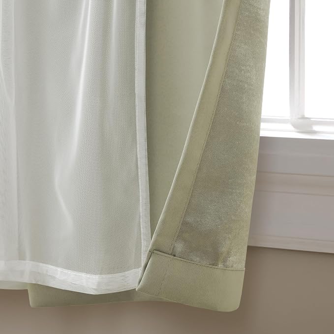 TOWN & COUNTRY LUXE Talia Double Layer Indoor Curtains, Sheer and Room Darkening Blackout, Grommet Top, Energy Efficient Set, 52"x84", Sand (Pack of 12)