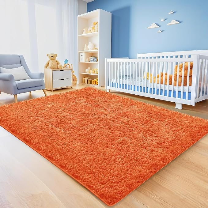 5x7 Orange Fluffy Shag Area Rugs for Living Room Bedroom Boys Kids | Ultra Soft Comfy, Fuzzy Shaggy Plush Carpet for Nursery Girls Teen Dorm, Modern Indoor Home Decor, Upgrade Non-Slip