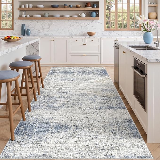 4x8 Rug Non Slip,Washable Hallway Runner Rug,Blue | Area Rugs for Kitchen,Entryway,Bedroom,Bathroom,Nursery Room,Thin,Soft Runner Rug,Stain Resistant Indoor Carpet