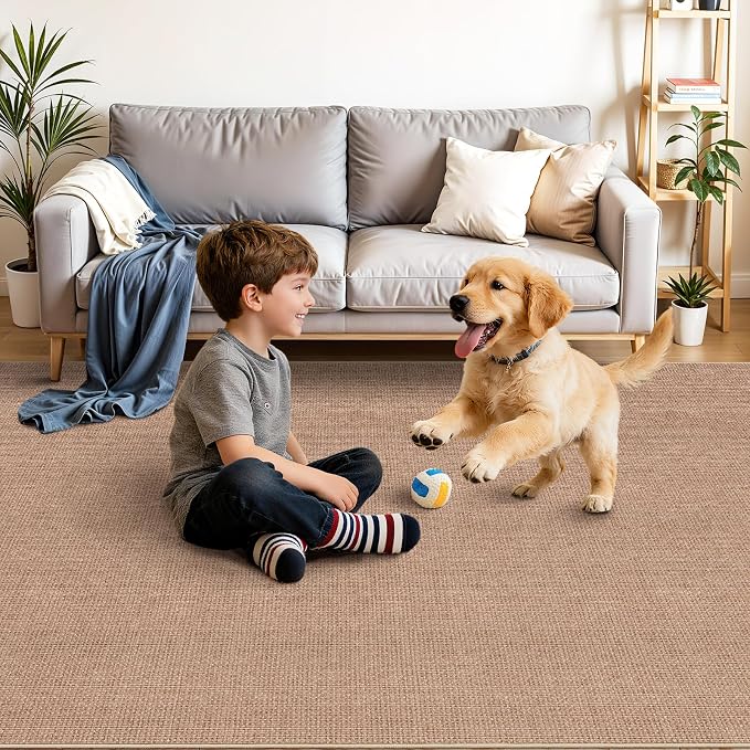 3x7 Kitchen Jute Runner Rug: Non Slip Faux Jute Rugs for Entryway Kitchen | Solid Color & Easy Clean: Thin Indoor Carpet for High Traffic Areas - Boho Rugs for Hallway Bedroom Home Decor Mat(Beige,3x7)
