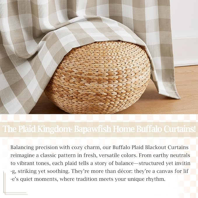 Extra Long Buffalo Plaid Full Blackout Curtain Panels 95 Inch | Beige White Gingham Farmhouse Drapes Bedroom Living Room,Thermal Insulated Window Treatment,Rod Pocket Back Tabs,40"Wx95"Lx2