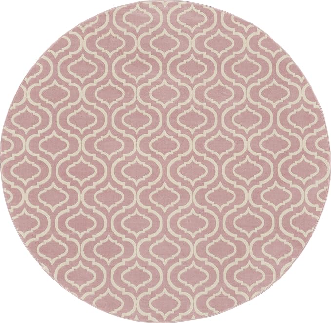 Nourison Home Jubilant Trellis Pink 8' x Round Area-Rug, Easy-Cleaning, Non Shedding, Bed Room, Living Room, Dining Room, Kitchen (8 Round)