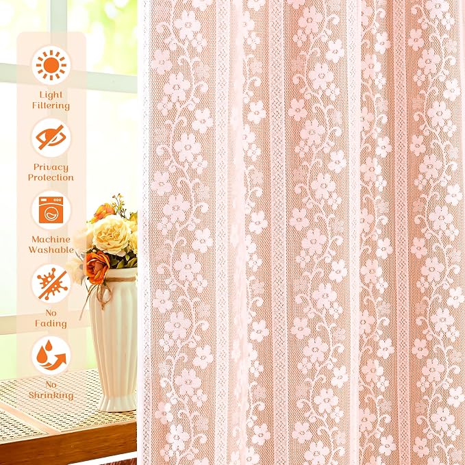ASPMIZ Linen Kitchen Curtains Double Layers Window Curtain with Linen Lace, Farmhouse Cafe Curtain 36 Inch Length Rod Pocket, Light Filtering Bathroom Tier Curtains with 2 Tiebacks, Orange