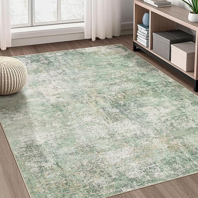 DMOYEST Area Rug Living Room Rugs - 6x9 Washable Large Soft Indoor Neutral Modern Abstract Low Pile Rug Carpet for Bedroom Dining Room Farmhouse Home Office - Green Grey