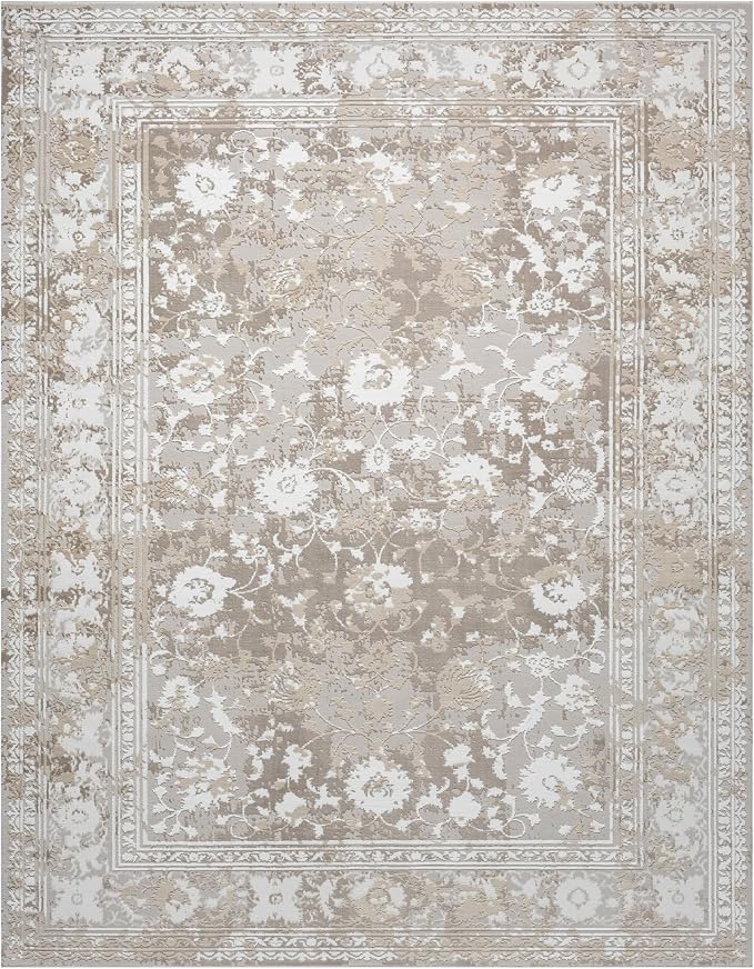 Amber Traditional Floral Area Rug for Living Room, 8x10 Vintage Persian Large Beige Neutral Rug, Medium Pile Stain Resistant Carpet for Bedroom, Dining Room or Kitchen (8' x 10', Beige)