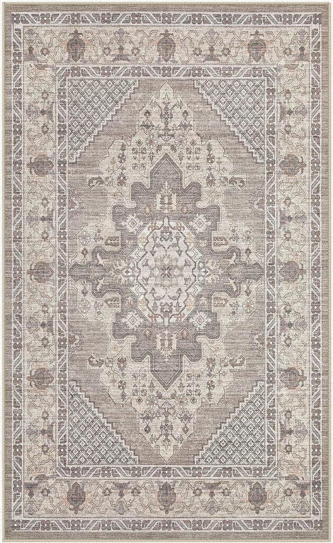 Tortania Area Rug Living Room Rugs - 3x5 Washable Rug Vintage Oriental Distressed Farmhouse Small Thin Indoor Carpet for Living Room Bedroom Under Dining Table Home Office - Taupe Brown