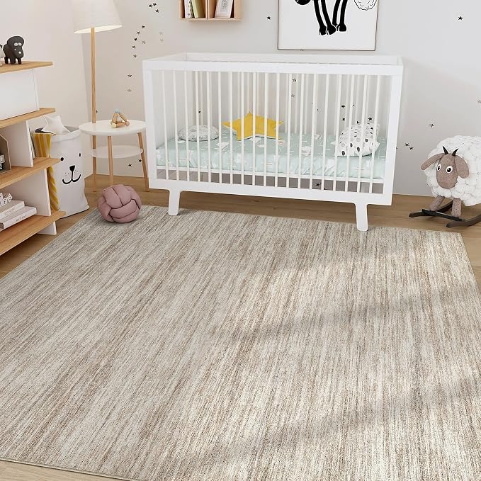 Nakagishi 8X10 Area Rugs Living Room: Washable Large Vintage Rug Neutral Non-Slip Soft Stain Resistant Indoor Carpet for Bedroom Nursery Dining Room Office Playroom - Brown-01