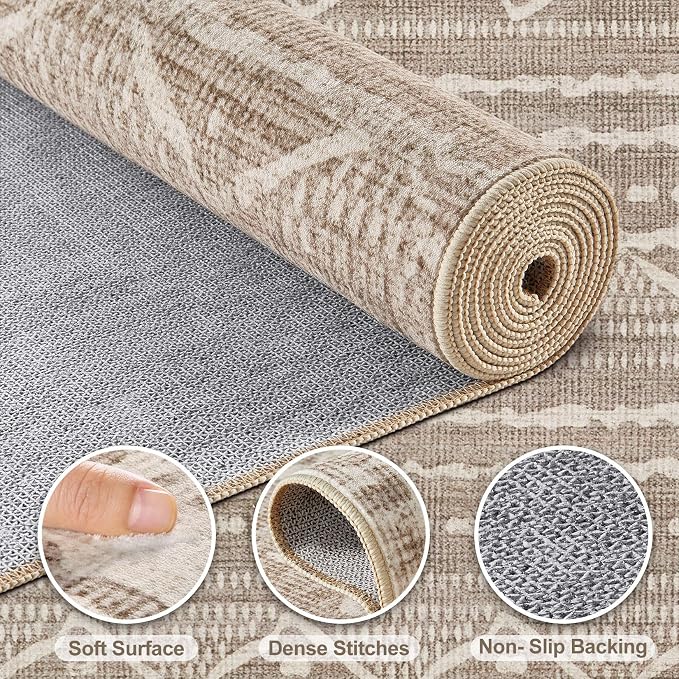 Nakagishi 6x10 Area Rugs Living Room: Washable Boho Large Neutral Soft Farmhouse Area Rugs Stain Resistant Modern Non-Slip Indoor Floor Carpet for Bedroom Nursery Kids Playroom Office-Dark Brown
