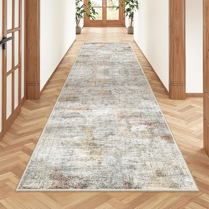 2'6 x 8' Runner Rug Non Slip,Washable Kitchen Rugs,Green | Neutral Rugs for Kitchen,Entryway,Bedroom,Bathroom,Nursery Room,Thin,Soft Runner Rug,Stain Resistant Indoor Carpet