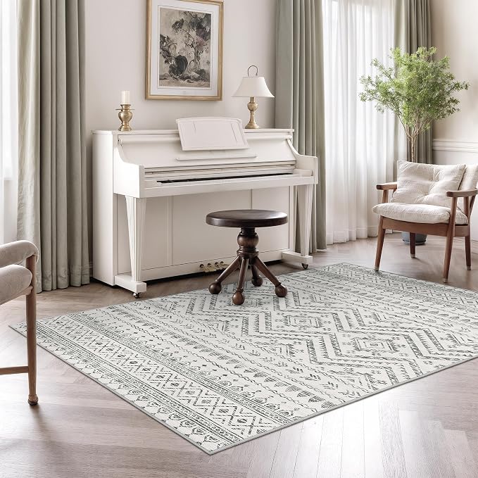 Miukiki 4x6 Area Rug for Living Room Moroccan Washable Rugs Non Slip Indoor Floor Carpet Foldable Large Soft Area Rug for Dining Room Bedroom with Low Pile(Grey,4'x6')