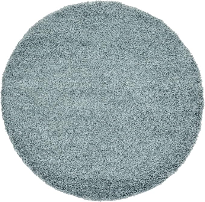 Unique Loom Solid Shag Collection Area Rug (6' 1" Round, Light Slate Blue)