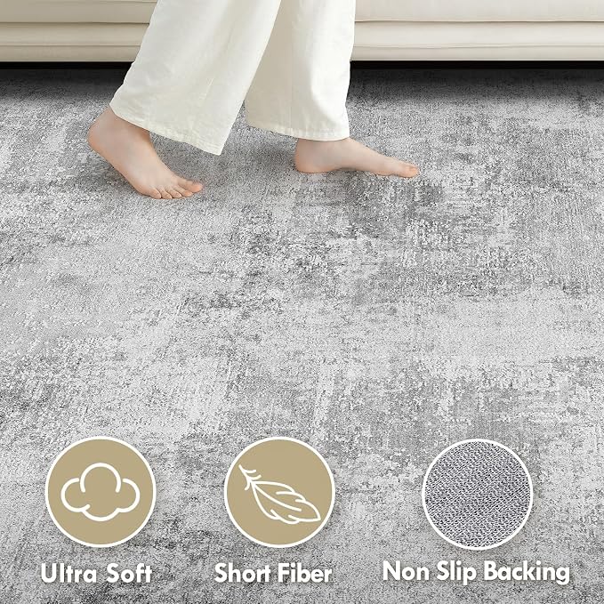 Tortania Area Rug Living Room Rugs - 5x7 Washable Large Soft Neutral Boho Moroccan Bohemian Farmhouse Rug Indoor Floor Carpet for Bedroom Under Dining Table Home Office Decor - Ivory Grey