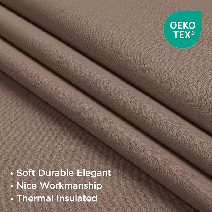 Joydeco 72 Inch Blackout Curtains for Bedroom, Thermal Insulated Black Out Curtains, Room Darkening Drapes for Living Room Window Rod Pocket Back Tab (W52 x L72 Inch, Khaki)