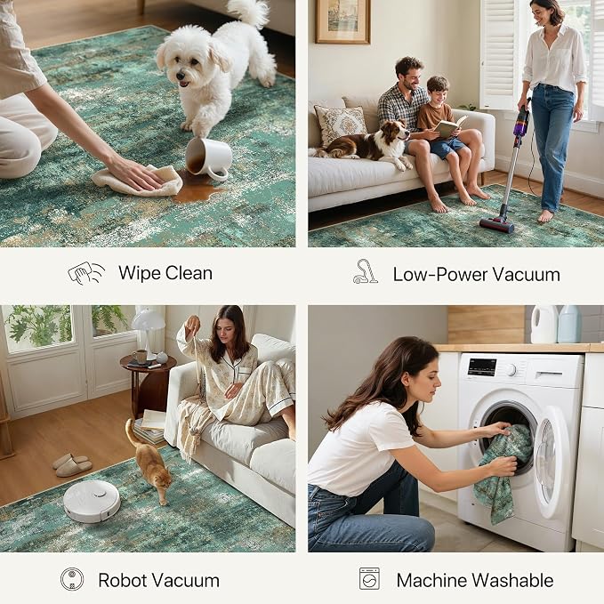 GENIMO Runner Rug Non Slip 2x6, Washable Rug Runner for Hallways Kitchen, Abstract Modern Kitchen Rugs, Low Pile Lightweight Carpet Runners for Entryway, Bedroom, Laundry, Turquoise