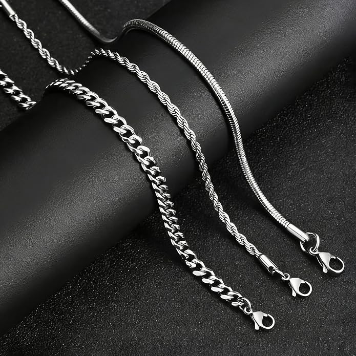 Mens Bracelet - Dainty Gold/Silver Chain Bracelet Stack 14K Gold Plated Silver Bracelets for Men Stainless Steel Adjustable Cross Charm Cuban Link Bracelet Snake Jewelry Set to Men Dad Birthday Day