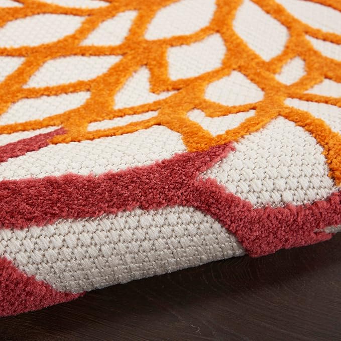 Nourison Home Aloha Indoor/Outdoor Red Multi Colored 7'10" x 10'6" Area Rug, Tropical, Botanical, Easy Cleaning, Non Shedding, Bed Room, Living Room, Dining Room, Deck, Backyard, Patio (8x10)