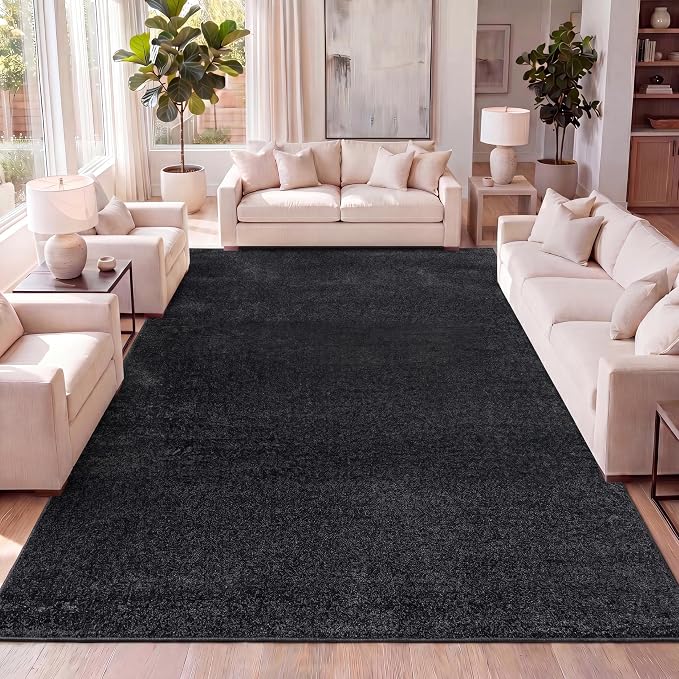 JONATHAN Y Haze Solid Low-Pile Black Indoor Area Rug 12x15, Coastal,Bohemian,Minimalist,Classic, Easy-Cleaning for Living Room,Bedroom,Kitchen,Pet Friendly,Non-Shedding (SEU100I-15)