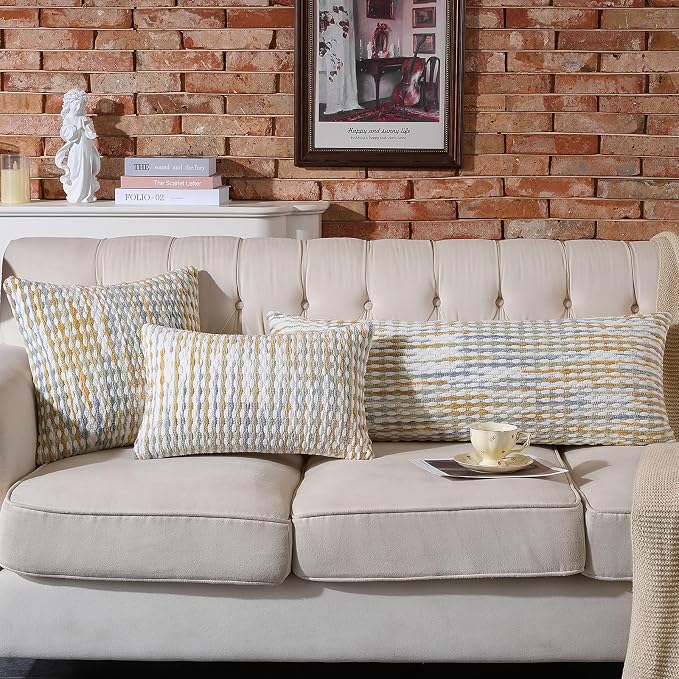 AmHoo Boho Chenille Pillow Cover Decorative Tufted Pillowcase for Couch Bed Sofa Bedroom Living Room Modern 12 x 20-Inch Grey