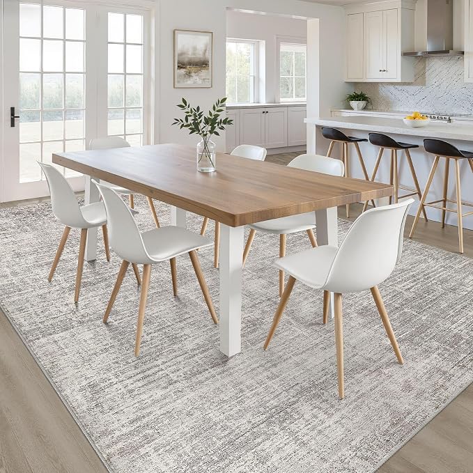 7x10 Area Rug Living Room: Washable Large Neutral Rug Abstract Soft Modern Stain Resistant Indoor Floor Non-Slip Carpet for Bedroom Nursery Kids Office Playroom Dining Room Under Table- Brown Gray