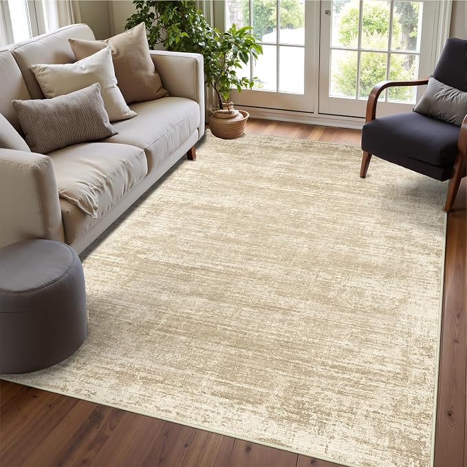 zesthome 4x6 Washable Area Rugs for Living Room, Neutral Abstract Rug Brown | Machine Washable,Non-Slip Backing,Stain Resistant Rugs for Bedroom, Dining Room, Home Office, Ultra-Thin Low Pile Rug