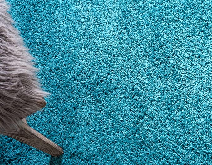 Unique Loom Solid Shag Collection Area Rug (5' 1" x 8' Rectangle Deep Aqua Blue)