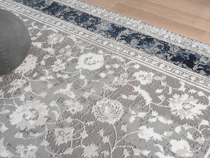 Amber Traditional Floral Area Rug for Living Room, 8x10 Vintage Persian-Inspired Large Blue Rug, Medium Pile Stain Resistant Carpet for Bedroom, Dining Room or Kitchen (8' x 10', Blue)