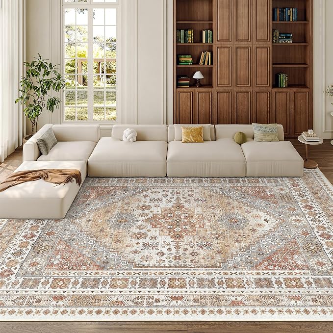 zesthome 10x12 Area Rugs,Stain Resistant Washable Rug,Ultra-Thin Rugs for Living Room,Bedroom,Non-Slip Backing Home Decor Large Area Rug (Orange,10'x12')