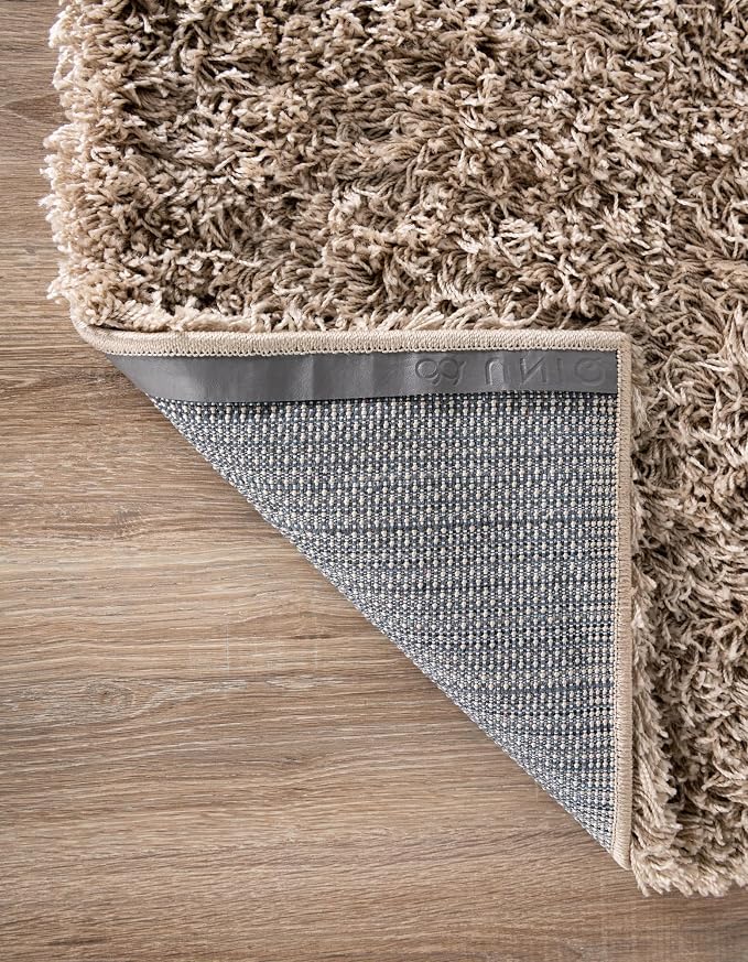 Unique Loom Solid Shag Collection Area Rug (4' Octagon, Taupe)