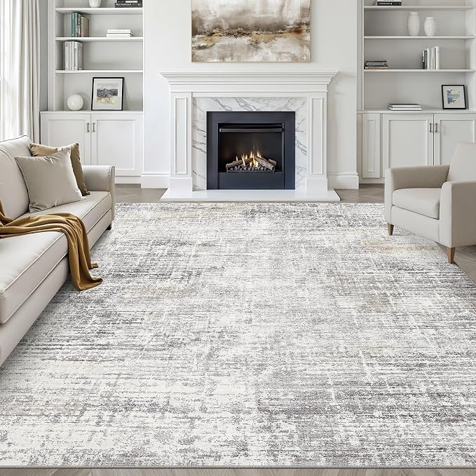 8x10 Area Rugs Living Room: Washable Large Neutral Rug Abstract Soft Modern Stain Resistant Indoor Floor Non-Slip Carpet for Bedroom Nursery Kids Office Playroom Dining Room Under Table- Gray Beige
