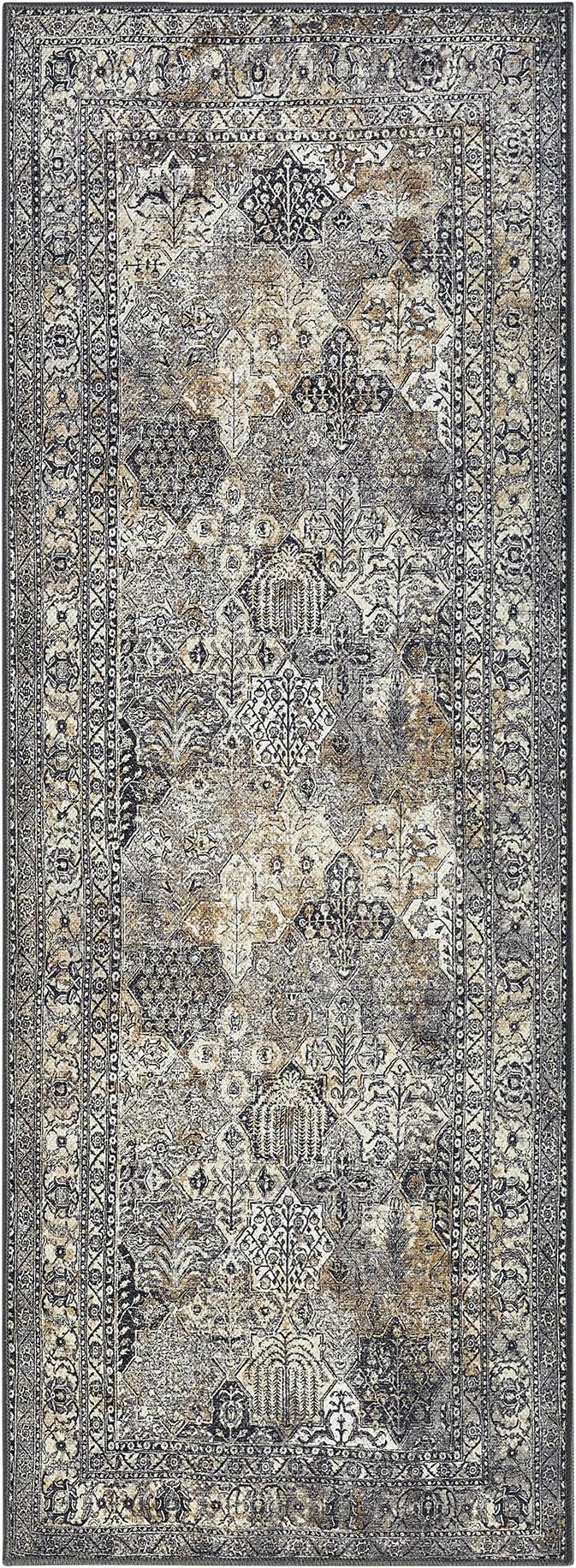 Keen Home Design 30"x144" Rug - Machine Washable Runner Rug with Non-Slip Backing, Ideal for Hallway, Entryway, Kitchen, Laundry Room - Vintage, Easy Clean, Durable, Low Pile - (2'6" x 12')