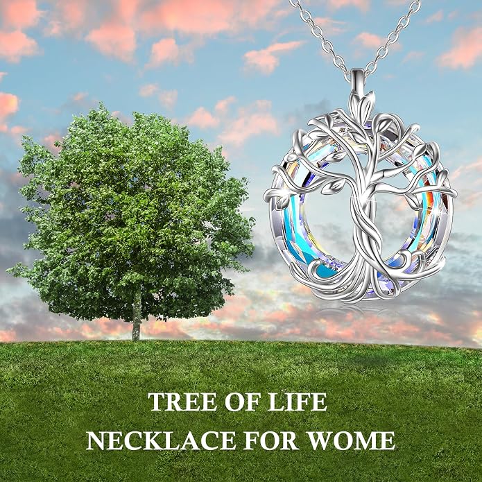 TOUPOP Tree of Life Necklace Gifts for Women 925 Sterling Silver Family Tree Pendant with Crystal Birthday Irish Jewelry Gifts for Women Her Wife Mom