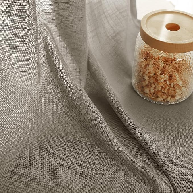 Taupe Linen Curtains 108 Inches Long for Living Room Back Tab Rustic Farmhouse Semi Sheer Light Filtering Window Curtain Dining Room Soft Thick Flax Textured Drapes Burlywood Birch Dark Brown