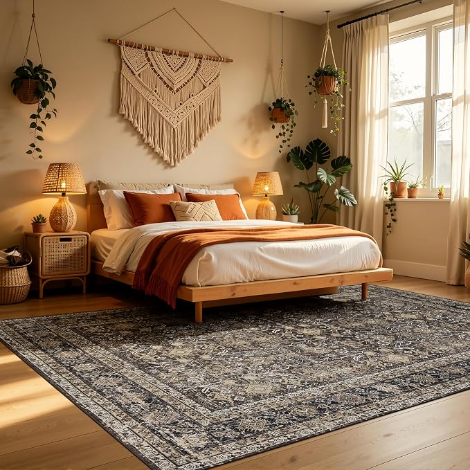 Ruaruarug Area Rug 8'×10', Non Slip Machine Washable Ultra Soft Stain & Fade Resistant, Pet & Kids Friendly, for Living Room/Bedroom/Kitchen/Classroom, Copper