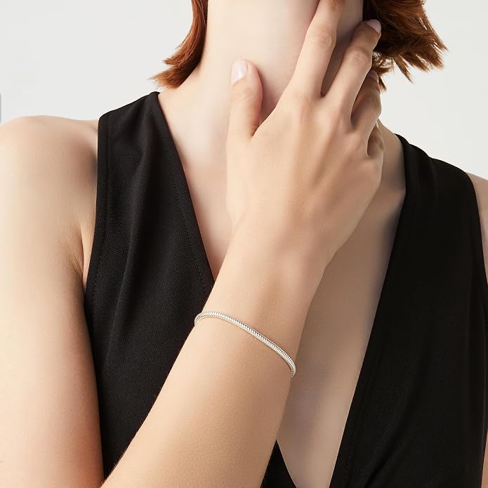 Miabella Italian Solid 3mm Snake Chain Bracelet for Women Men, Made in Italy