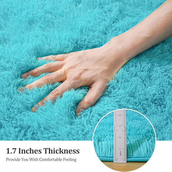 9x12 Large Area Rugs for Living Room, Teal Blue Fluffy Shag Rug | Bedroom and Nursery, Soft and Comfy, Big Fuzzy Carpet for Kids, Girls Room Dorm Home Decor Aesthetic, Upgrade Non Slip