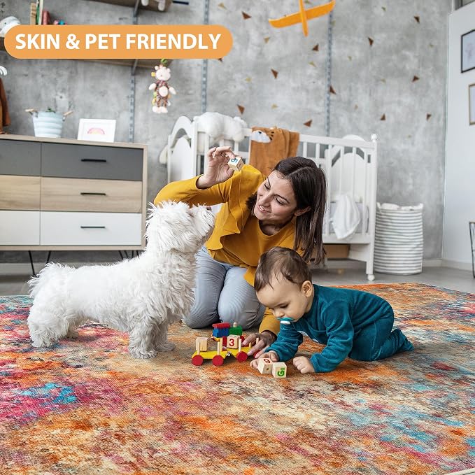 9x12 Area Rugs for Living Room Rug Washable: Abstract Large Rug for Dining Room Bedroom Carpet Non Slip 9 by 12 Indoor Modern Nursery Home Office Colorful