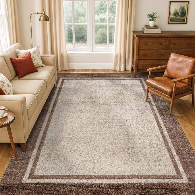 Rugshop Modern Transitional Bordered Area Rug for Living Room Beige 5' x 7'