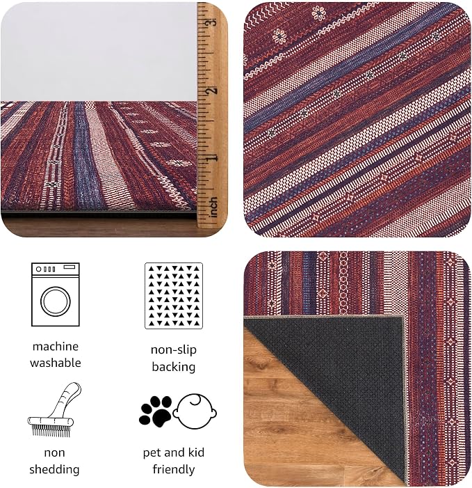 Keen Home Design 30"x144" Rug - Machine Washable Runner with Non-Slip Backing, Ideal for Hallway, Entryway, Kitchen, Laundry Room - Vintage, Easy Clean, Durable, Low Pile Rug - (2'6" x 12')