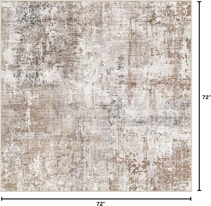 UERMEI Square Area Rugs : Washable 6x6 Neutral Modern Abstract Carpet for Living Room Bedroom - Soft Floor Mat with Non Slip Backing for Kitchen Nursery Dorms Farmhouse Home Decor - Brown/Grey/Red