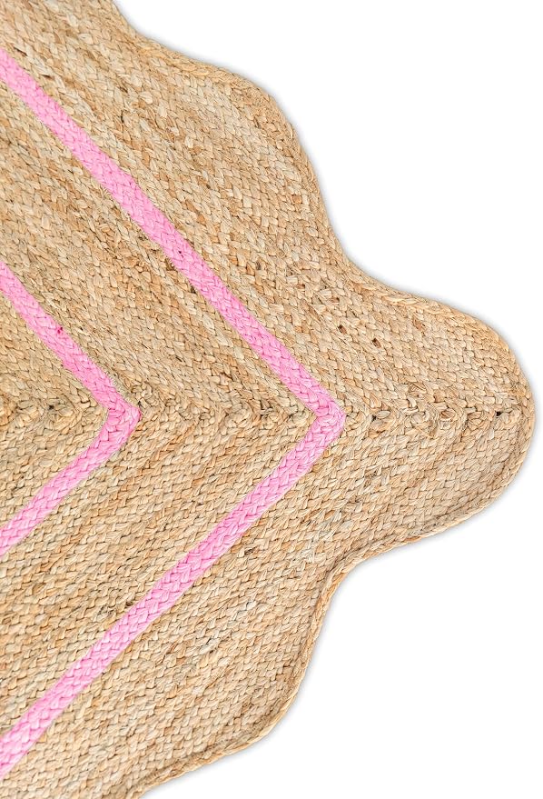 Wave Scalloped Natural Jute Runner Boho Jute Entryway Farmhouse Scallop Rug, Light Pink (2'6"x20'")
