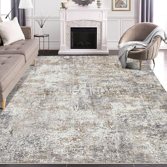 DMOYEST Area Rug Living Room Rugs - 9x12 Washable Large Soft Indoor Neutral Modern Abstract Low Pile Rug Carpet for Bedroom Dining Room Farmhouse Home Office - Brown/Grey/Black