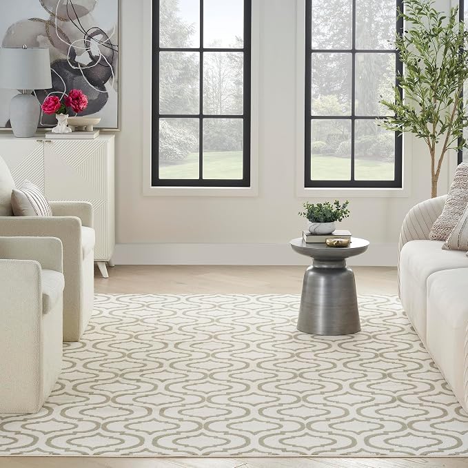 Nourison Home Jubilant 63x87 Indoor Transitional Fabric Rug in Ivory and Green