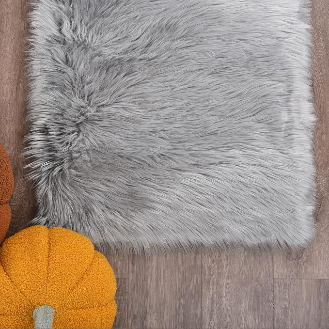 Goolela Grey Fluffy Fuzzy Furry Runner Rug 2x6 for Bedroom Bedside Faux Sheepskin Fur Shaggy Soft Plush Sheepskin
