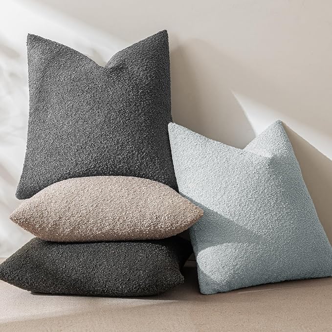 MIULEE 22x22 Decorative Euro Sham Boucle Couch Pillow Covers Dark Coffee | Set of 2 Textured Neutral Throw Pillow Covers, Accent Solid Pillowcases, Sofa Living Room Home Decor