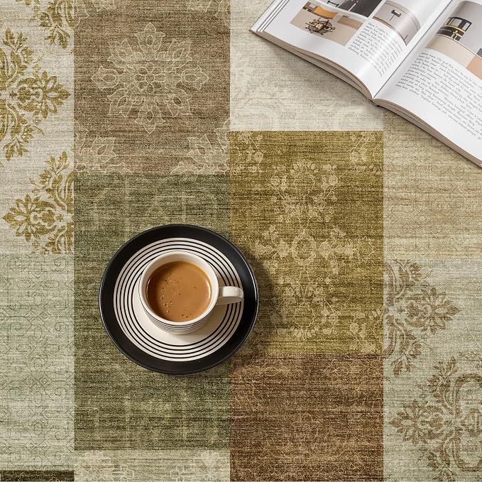 UERMEI 10x12 Area Rug for Living Room - Washable Neutral Modern Abstract Carpet, Non-Slip Soft Large Indoor Floor Rugs for Bedroom Home Office & Under Dining Table Decor, Brown/Green