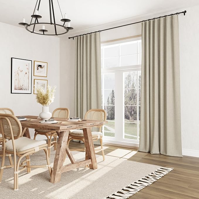 Guken 100% Blackout Linen Curtains for Bedroom 96 inches Long, Thermal Insulated Room Darkening Black Out Drapes for Living Room, Back Tab Rod Pocket 2 Panels Set,Eggshell Beige,52x96
