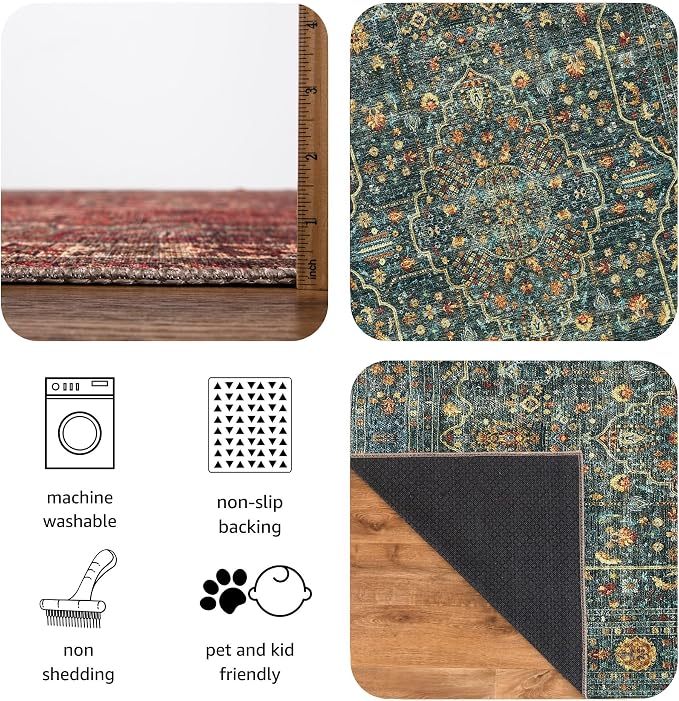 Keen Home Design 3x5 Rug - Machine Washable Entry Rug with Non-Slip Backing, Ideal for Enteryway, Kitchen, Bathroom, Laundry Room - Vintage, Easy Clean, Durable, Low Pile Rug - (3' x 5')